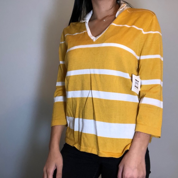 Yellow /white striped collared shirt- Anne Klein - Picture 4 of 4